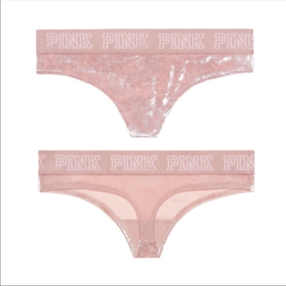 PINK Logo Velvet Thong Panty